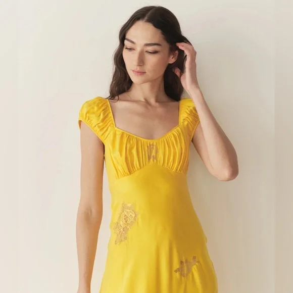 NWT Doen Gwendolyn yellow silk maxi dress in Daylily - Picture 3 of 10